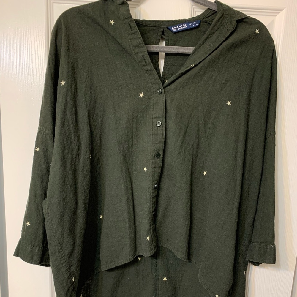 Green Button Down with Stars.